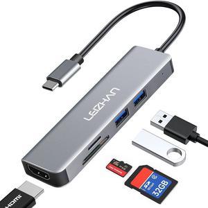 USB C Hub with 4K HDMI Output, Leizhan 5 in 1 USB 3.0 Adapter Type C Hub to HDMI USB C Dongle Adapter SD TF Card Reader, USB 3.0&2.0 OTG Adapter Compatible for MacBook Air HP XPS