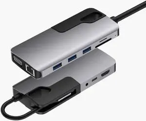USB C HUB TypeC to USB 3.0 HUB HDMI-compatibe VGA Adapter 3 Dock 3.5mm Audio RJ45 Adapter