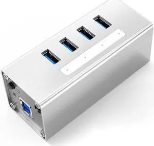 USB Hub Aluminum 4 Port USB3.0 Splitter USB HUB Support BC1.2 Charging with 12V2A Power Adapter for Laptop PC Accessories (Color : Silver) (Silver)