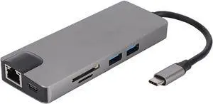 Type C Ethernet Hub, USB30. to Adapter, 10Gbps Speed Data Transfer with 2 USB Ports, Memory Card Reader, RJ45 Type C Ports for Laptop PC, Metal