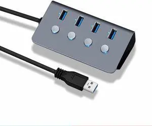 Sub-Control Switch 4-Port USB 3.0 HUB Aluminum Alloy Upto 5Gbps Multi USB Splitter for Desktop Laptop