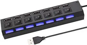 USB Hub USB Power Adapter 7 Port Multiple Expander 2.0 USB Hub with Switch for PC Multi-Interface (Color : White) (White)