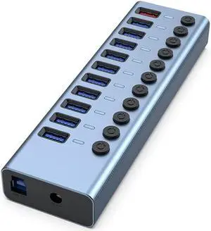 Aluminum Alloy 11-Port USB3.0 Splitter 10 Port Computer Extended USB HUB 1 Port Fast Charging External 12V4A Power Supply