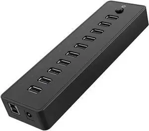 USB HUB 10 Port ABS USB2.0 HUB with 12V Power Adapter High Speed USB Splitter for PC Computer Accessories 1M Data Cable