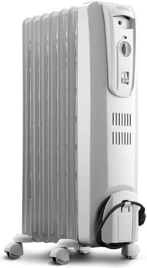 De'Longhi Oil-Filled Radiator Space Heater, Full Room Quiet 1500W, Adjustable Thermostat 3 Heat Settings, Energy Saving, Safety Features, Light Gray, TRH0715CA