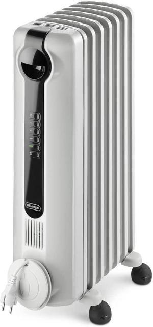 De'Longhi Oil-Filled Radiator Space Heater, Full Room Quiet 1500W, Adjustable Thermostat, 3 Heat Settings, Digital Timer, ECO Energy Saving Mode, Safety Features, Light Gray, Radia S TRRS0715ECA