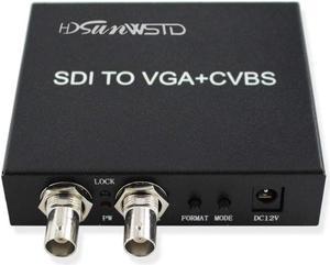 HDSUNWSTD SDI (SD-SDI/HD-SDI/3G-SDI) to VGA+CVBS/AV+SDI Converter Support 1080P for Monitor/Camera/Display with us Power Adapter