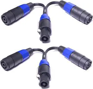CESS-132 Speakon Splitter Cable, Speak-on Break Out for Speaker Cable, 2 Pack (1-Male to 2-Female)