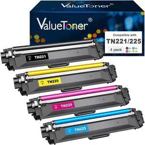 Valuetoner Compatible Toner Cartridge Replacement for Brother TN221 TN225 TN-221 TN-225 to use with HL-3140CW HL-3170CDW HL-3180CDW MFC-9130CW Printer (Black, Cyan, Magenta, Yellow, 4 Pack)