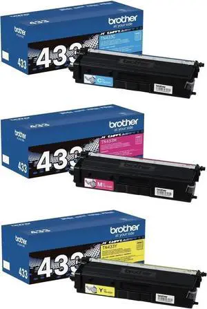 Brother Genuine TN433C, TN433M, TN433Y High Yield 3-Color Toner Cartridge Set, Cyan Magenta & Yellow, TN433