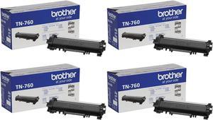 Brother Genuine High Yield Black Toner Cartridge 4-Pack, TN760, Replacement Black Toner, Page Yield Up to 3,000 Pages Each
