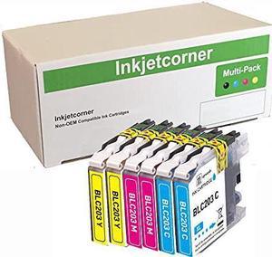 Inkjetcorner 6 Pack Color Replacement Ink Cartridges for LC203XL LC203CL for use with MFC-J460DW MFC-J480DW MFC-J485DW MFC-J680DW MFC-J880DW MFC-J885DW LC203 (2 Cyan 2 Magenta 2 Yellow)