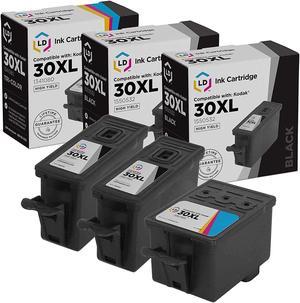 LD Compatible Kodak 30 / 30XL Set of 3 High Yield Ink Cartridges: 2 Black (1550532) & 1 Color (1341080) for use in ...