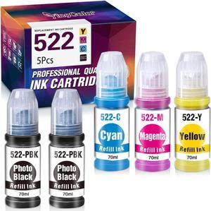 YingColor Compatible Refill Ink Bottle Replacement for Epson 522 T522 Refill Ink for EcoTank Expression ET-2720 ET-2710 ET-4700 ET-1110 Printer,5 Packs (2 Black, 1 Cyan, 1 Magenta, 1 Yellow)