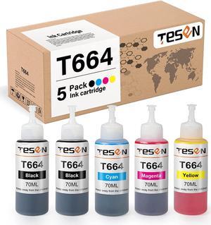 TESEN Compatible 664 XL Refill Ink Bottle Replacement for Epson 664 XL T664 for Use with Epson EcoTank ET-2500 ET-2550 Workfoce ET-4500 L485 L350 Printer T664120 T664220 T664320 T664420 5-Pack Color