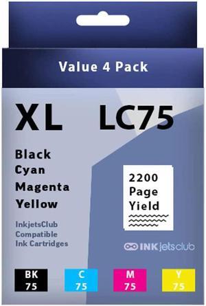 Brother LC75 High Yield Ink Cartridge InkjetsClub Ink Cartridge Replacement 4 Pack Value Pack. Includes 1 Black, 1 Cyan, 1 Magenta and 1 Yellow Compatible Ink Cartridges