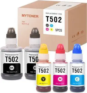 MYTONER Compatible Ink Bottle Replacement for Epson 502 T502 for ET-2760 ET-4760 ET-4750 ET-3710 ET-3760 ET-2700 ET-2750 ET-3700 ET-3750 ST-2000 ST-4000 Printer (Black Cyan Magenta Yellow, 5-Pack)