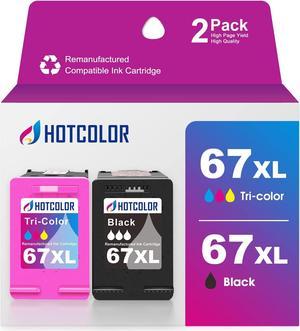 HOTCOLOR 67XL Ink Cartridges Replacement  67 Ink Cartridges HP 67XL  Deskjet 2700 2723 2742e 2755 4155e deskjet Plus 4155 4158 4152 Envy Pro 6455 6400 Envy 6000 6055 (1Black+1Color, 2PK)