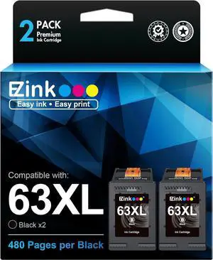 E-Z Ink (TM Remanufactured Ink Cartridge Replacement  63XL 63 XL to Use with Officejet 3830 5255 5258 4650 4655 3833 5222 Envy 4520 4512 Deskjet 3632 1112 3637 3630 3634 Printer (2 Black)
