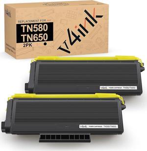 V4INK 2 Pack Compatible Toner Cartridge Replacement for Brother TN650 TN-650 TN580 TN-580, for use in Brother HL-5250DN 5370DW 5340D 5240 5280DW DCP-8080DN 8065DN MFC-8890DW 8860DN 8480DN 8460N 8870