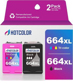 HOTCOLOR 664XL Ink Cartridge Replacement  664XL Ink Cartridges Black and Color for DeskJet Ink Advantage 2135 1115 2675 3635 3775 Ink (1 Black/1 Color, 2Pack)