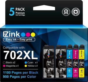 E-Z Ink (TM) Remanufactured Ink Cartridge Replacement for Epson 702XL 702 T702XL T702 to use with Workforce Pro WF-3720 WF-3733 WF-3730 Printer (5 Pack)