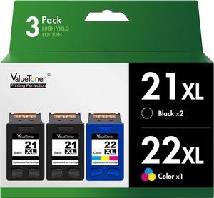 Valuetoner Remanufactured Ink Cartridge Replacement  21 XL 21XL 22 XL 22XL C9351AN & 22 C9352AN for DESKJET F4180 F2210 D1560, OFFICEJET 4315 J3640, FAX 3180, PSC 1401 (2 Black, 1 Tri-Color)
