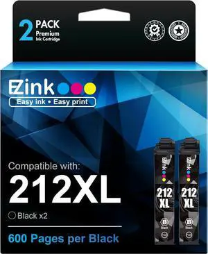 E-Z Ink (TM Remanufactured 212XL Ink Cartridge Replacement  212 Ink 212 XL T212 to use with Workforce WF-2830 WF-2850 Expression Home XP-4100 XP-4105 Printer New Upgraded Chips (2 Black)