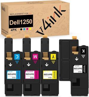 v4ink Compatible Toner Cartridge Replacement for Dell 1250 (KCMY, 4-Pack), for use in Dell 1250c Dell 1350cnw Dell 1355cn 1355cnw c1760nw c1765nf c1765nfw Printer