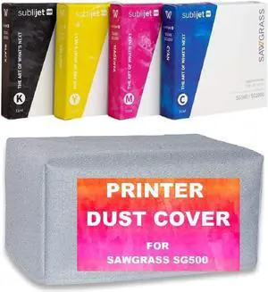 Sawgrass SubliJet UHD Inks SG500 CMYK, Sublimation Ink Cartridge for SG500 Printer - Bundle with Printer Dust Cover (Cyan Magenta Yellow Black)