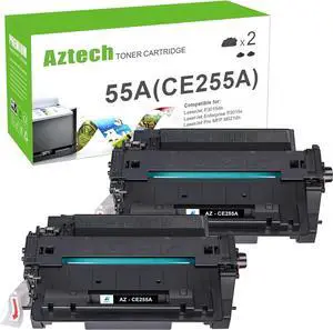 Aztech Compatible Toner Cartridge Replacement  55A CE255A 55X CE255X P3015 P3015dn P3015x Pro 500 MFP M521dn M521dw M521 M525 Printer Ink (Black, 2-Pack)
