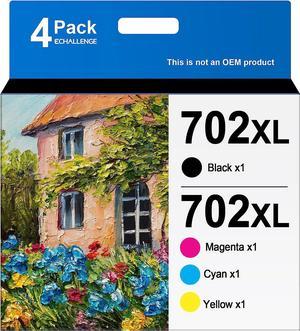 ECHALLENGE Remanufactured Ink Cartridge Replacement for Epson 702 XL 702XL T702XL to use with Workforce Pro WF-3720 WF-3730 WF-3733 Printer New Upgraded Chips (1 Black, 1 Cyan, 1 Magenta, 1 Yellow)