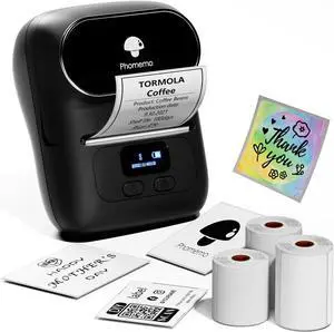 Label Maker - M110 Address Label Printer Bluetooth Thermal Printer for Business, Office, School, Home-use, Barcode, Logo, Clothing Label, with 3 Label, Black
