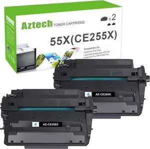 Aztech Compatible Toner Cartridge Replacement  CE255X 55X CE255A 55A LaserJet Enterprise P3015dn P3015x LaserJet Pro 500 MFP M521dn M521dw (Black, 2-Packs)