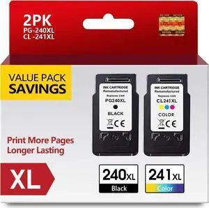 ESTON Remanufactured Ink Cartridge Replacement for Canon Ink cartridges 240 and 241 CL 241XL with PIXMA TS5120 MG3620 MX472 MX452 MG3520 Printer (1 Black,1 Color, 2 Pack)