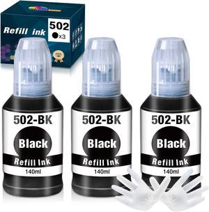 Clorisun 502 Pigment Refill Ink Bottles Replacement for Epson 502 T502 Use with Expression ET-2760 ET-2750 ET-3760 ET-4760 ET-3750 ET-4750 ET-3710 ET-15000 ET-3700 2700 Ecotank Printer (3 Black)