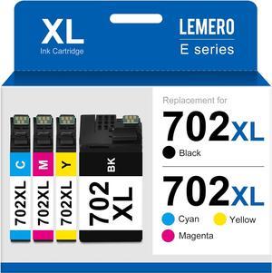 LEMERO 702 702XL Remanufactured Ink Cartridge Replacement for Epson 702XL 702 Ink Cartridges to use with Workforce Pro WF-3720 WF-3730 WF3720 WF-3733(Black Cyan Magenta Yellow, 4 Pack)