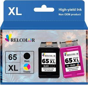 Relcolor Replacement  Ink Cartridge for 65 65XL HP65 XL Black Color Combo for Envy 5000 5055 5052 5014 DeskJet 3755 3700 3772 3752 2622 2652 2600 Printer,HP65XL