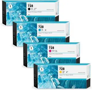 Ennovor 728 Ink Cartridges 4-Pack (300-ml Matte Black / 130-ml Cyan/Magenta/Yellow) Replacement for HP 728 Ink Work with T830 MFP & T730 Large Format Plotter Printer