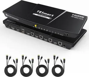 HDMI KVM Switch 4 Port 4K@60Hz, KVM Switch 1 Monitor 4 Computers EDID Emulators, USB 2.0, L/R Audio, Hotkey Switch, Button Switch with Remote Controller and All Cables