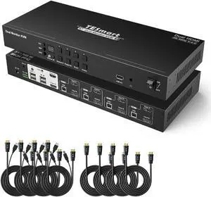 KVM Switch 4 Computers 2 Monitors, 4 Port HDMI KVM Switch Dual Monitor, EDID, UHD 4K@30Hz, Support Cascading for Quad Monitor, Stereo Audio, Hotkey Switching, Monitor Switcher Box