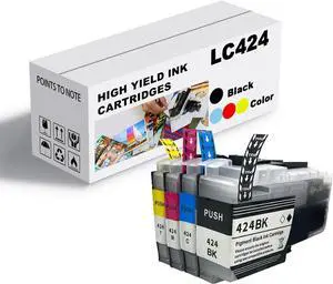 Ink Cartridge for Brother LC424BK LC424C LC424M LC424Y High Yield,Compatible J1200DW Printer 750 Pages Black,750 Pages Color Combo Pack