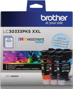 Brother Genuine LC30333PKS Super High-Yield Colour Ink Cartridge Value Pack, Original Ink Replacement cartridges, Cyan/Magenta/Yellow, Ink for Brother Inkjet Printers MFC-J995DW and MFC-J995DWXL Brother Genuine LC30333PKS Super High-Yield Colour Ink Cartridge Value Pack, Original Ink Replacement cartridges, Cyan/Magenta/Yellow, Ink for Brother Inkjet Printers MFC-J995DW and MFC-J995DWXL