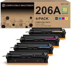 Ennovor 206A Toner Cartridges 4 Pack (with Chip) Works with HP Color Pro MFP M283fdw M283cdw, Pro M255dw M255nw, MFP M282nw M283 M282 M255 Printer | W2110A W2111A W2112A W2113A 206X W2110X