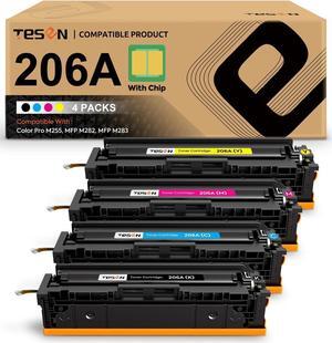 206A M283fdw Toner Cartridges 4 Pack Set with Chip Compatible Replacement  206A W2110A W2111A W2112A W2113A  Color Pro MFP M283fdw M283cdw M282nw Pro M255dw M255nw M255 M283 Printer Ink