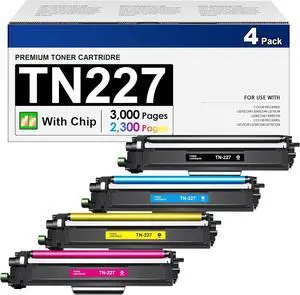 TN227 High Yield Toner Cartridge 4 Pack -Replacement for Brother TN227BK/C/M/Y High Yeild TN223 to use with HL-L3270CDW HL-L3230CDW HL-L3210CW HL-L3290CDW MFC-L3710CDW(4 Pack)