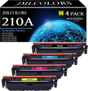 210A Toner Cartridges 4 Pack (with Chip) Compatible Replacement  210A Toner Cartridges 4 Pack (W2100A W2101A W2102A W2103A) Works with Color Pro MFP 4301fdw 4301fdn Pro 4201dw 4201dn Printer