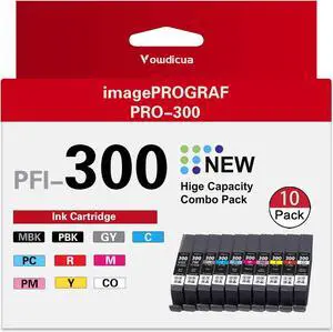 PFI-300 Ink Cartridges - High Capacity Compatible PFI 300 Ink Cartridges Replacement for Canon ImagePROGRAF PRO-300 Printer, 10-Pack (MBK/PBK/C/M/Y/PM/PC/R/GY/CO)