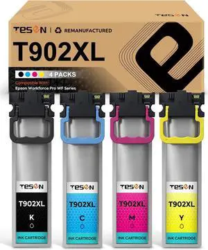TESEN Remanufactured T902XL Ink Cartridge Replacement for Epson T902 XL 902XL Use with Epson Workforce Pro WF-C5210 WF-C5290 WF-C5710 WF-C5790 (Black/Magenta/Cyan/Yellow, North American Version)