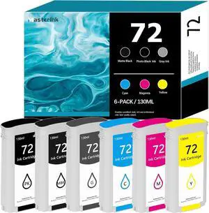 Ennovor 72 Ink Cartridges Latest Upgrade Replacement for HP 72 Ink Cartridges Work with for DesignJet T770 T790 T795 T610 T620 T1100 T1120 T1200 T1300 T2300 (130-ml, 6-Pack)